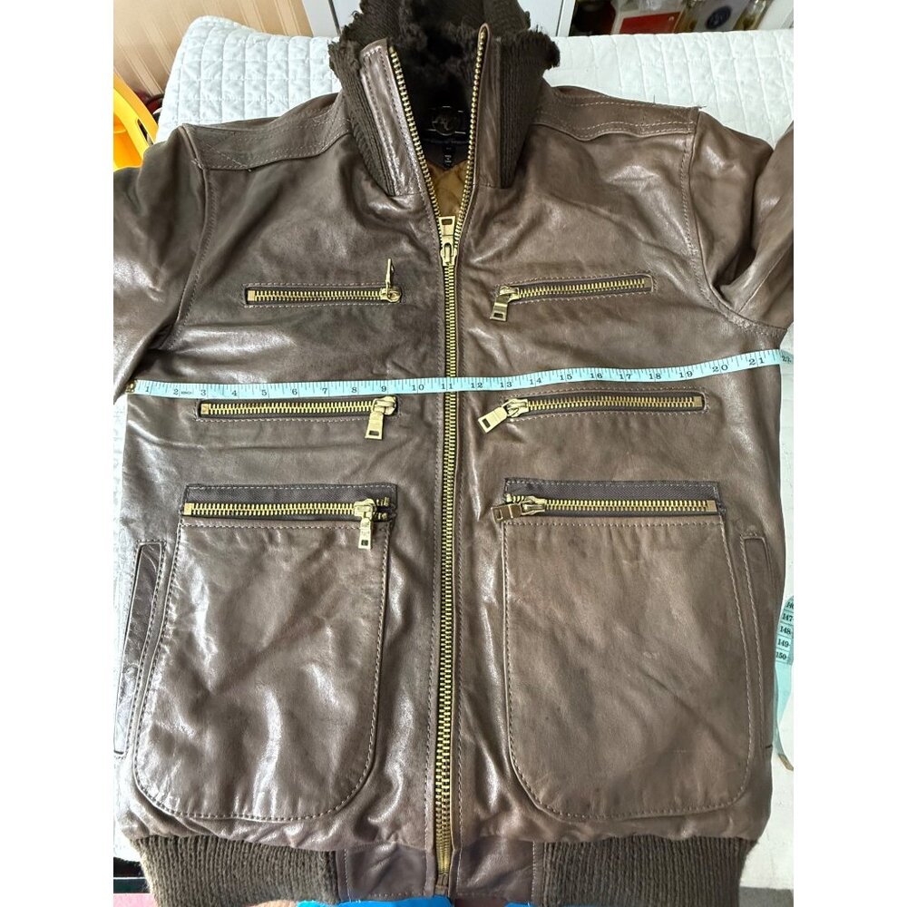K&C Men's Limited Edition Premium Genuine Leather Bomber Jacket in brown, Size M - Picture 6 of 11